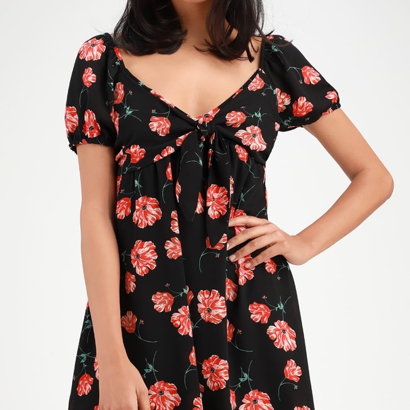 Black Floral Print Dress - Jack by BB Dakota - Picture 1 of 6